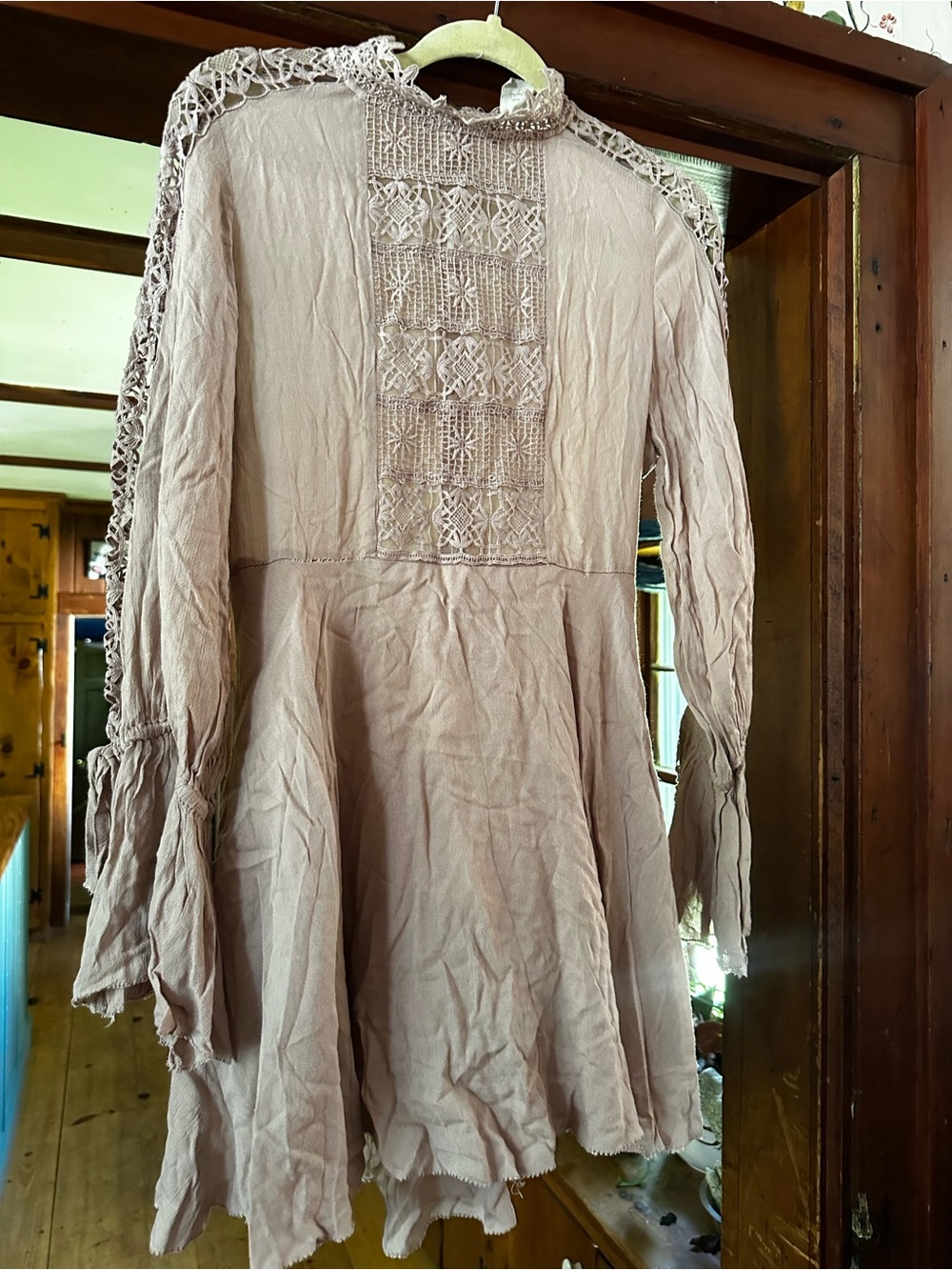 FP ONE Crochet-Trim Peasant Tunic in Dusty Mauve